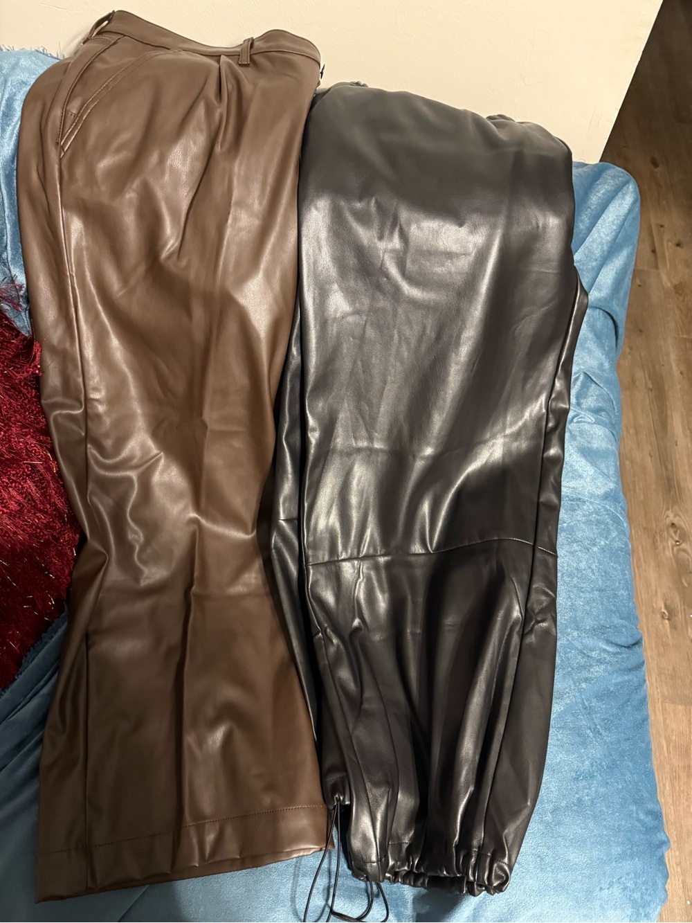 Faux Leather Jogger Pants Duo - Brown & Black